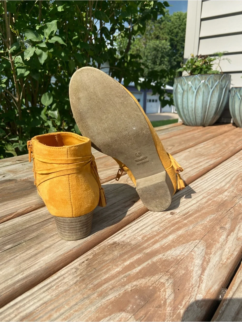 Old Navy Yellow Suede Ankle Booties with Tassel Detail